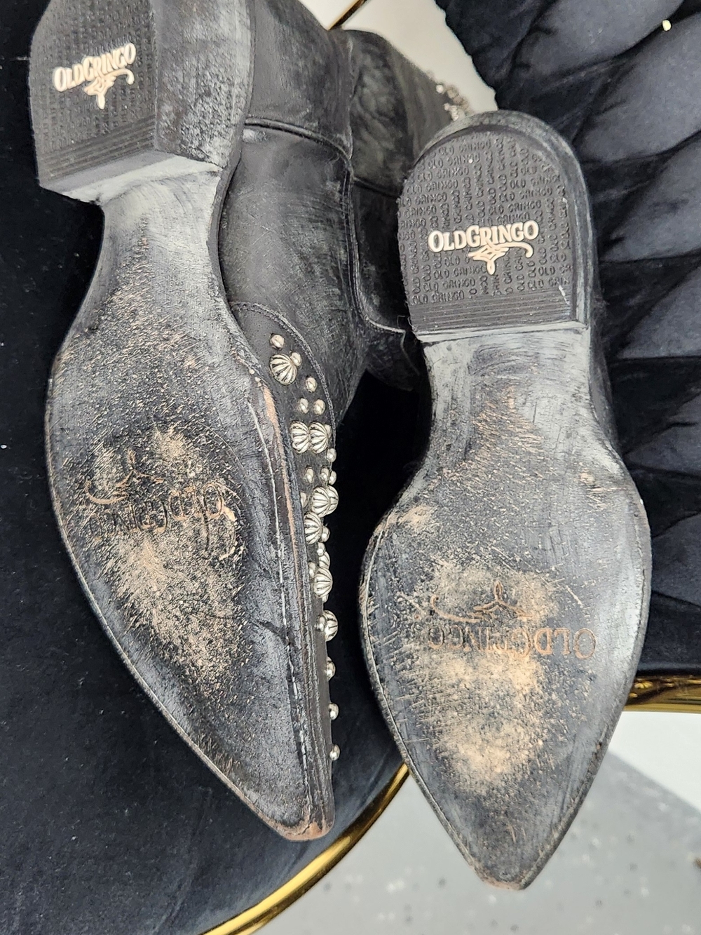 Old Gringo Leigh Anne Black Studded Leather Cowboy Boots Size 8 - Picture 6 of 6